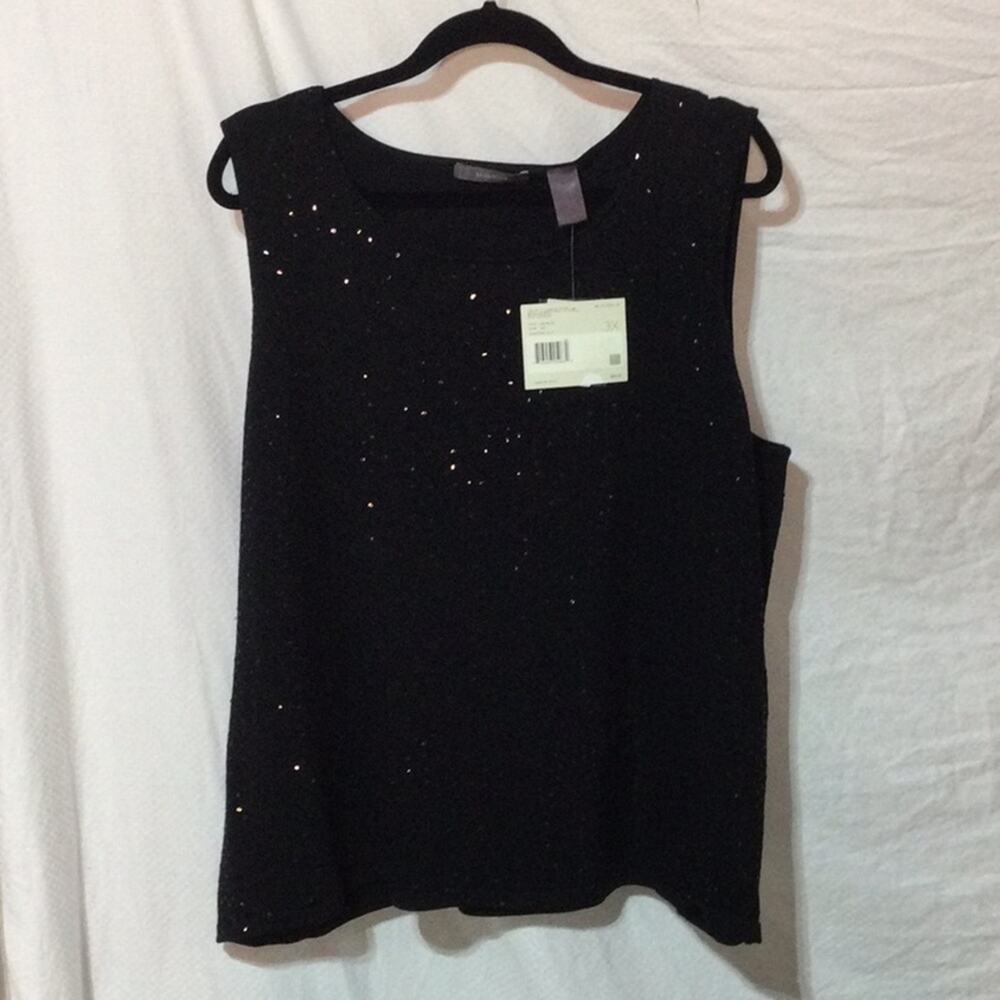 Liz Claiborne 3x black silk blend sweater knit tank front beading back plain nwt